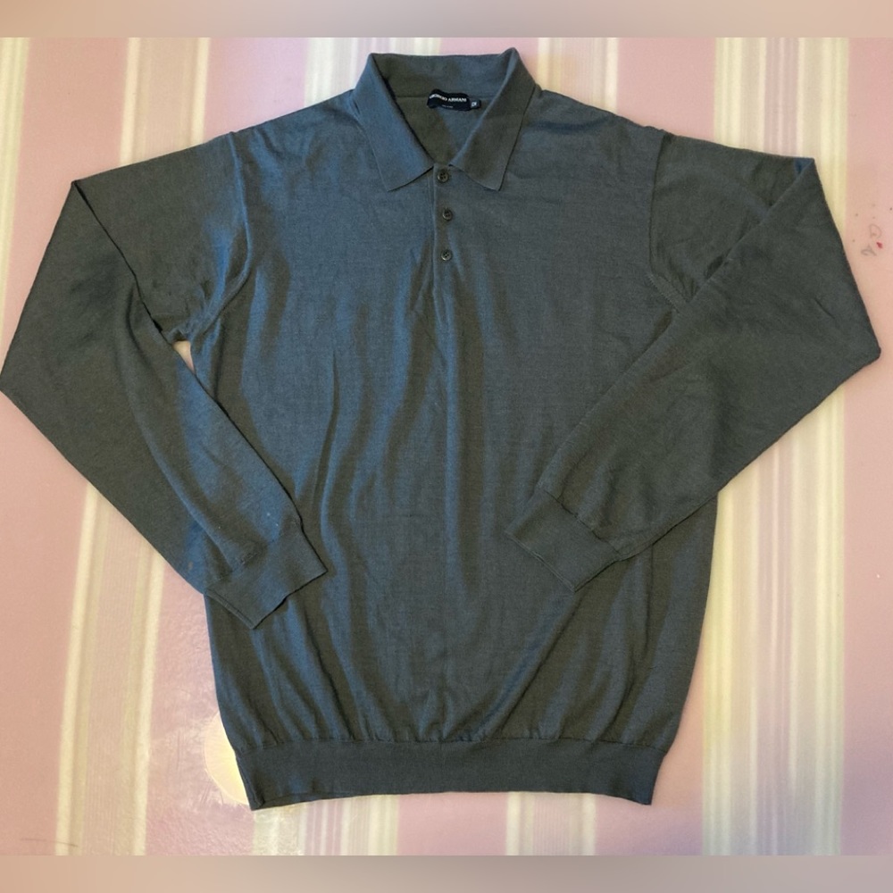 Giorgio Armani long sleeve polo knitted shirt men size 52 made in Italy